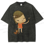 Unisex Yoshitomo Nara Girl Printed Washed Tee