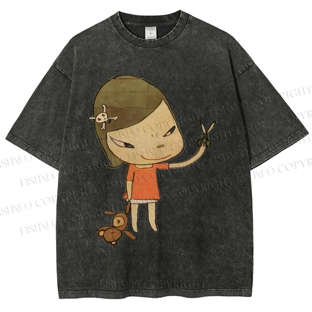 Unisex Yoshitomo Nara Girl Printed Washed Tee