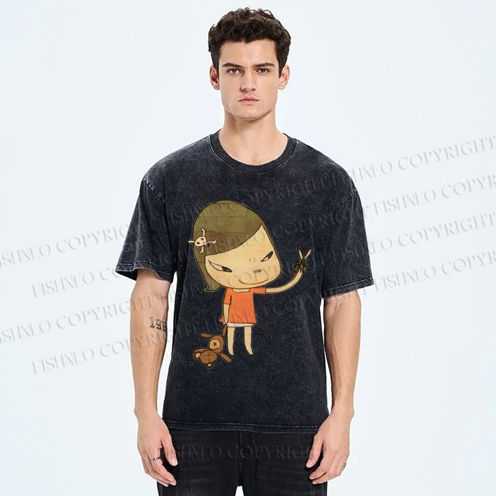 Unisex Yoshitomo Nara Girl Printed Washed Tee