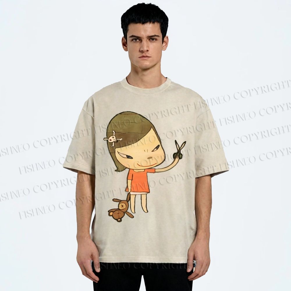 Unisex Yoshitomo Nara Girl Printed Washed Tee