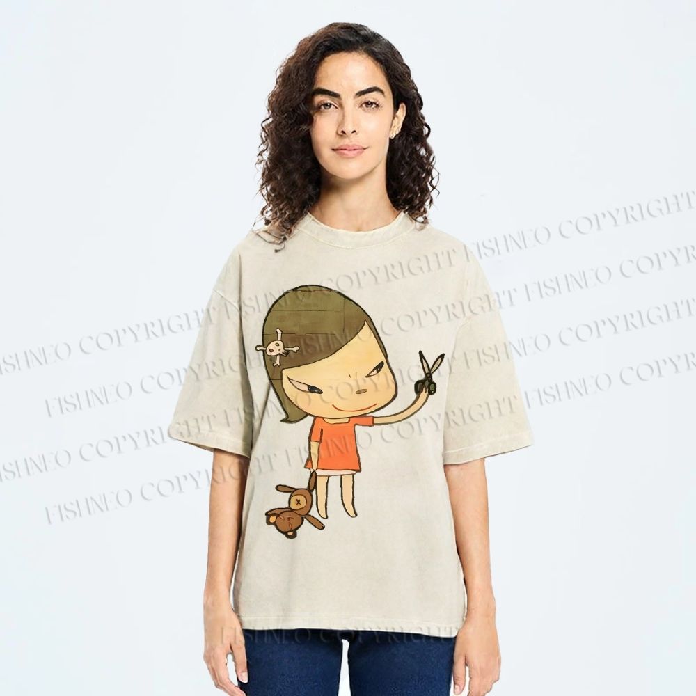 Unisex Yoshitomo Nara Girl Printed Washed Tee