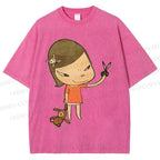 Unisex Yoshitomo Nara Girl Printed Washed Tee