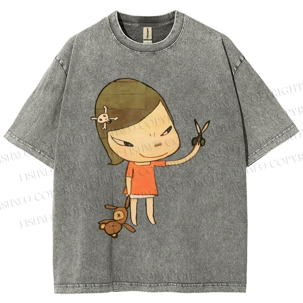 Unisex Yoshitomo Nara Girl Printed Washed Tee