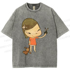 Unisex Yoshitomo Nara Girl Printed Washed Tee