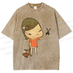 Unisex Yoshitomo Nara Girl Printed Washed Tee