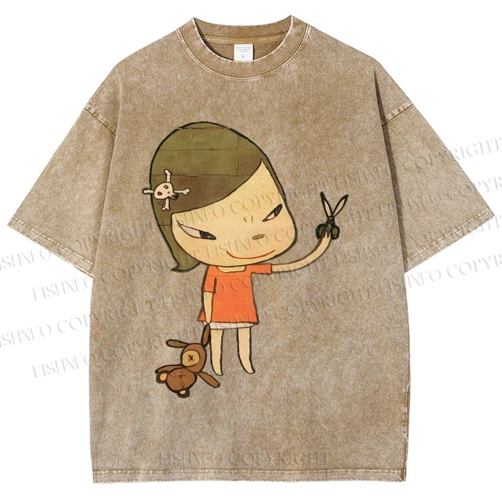 Unisex Yoshitomo Nara Girl Printed Washed Tee
