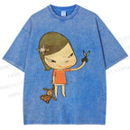 Unisex Yoshitomo Nara Girl Printed Washed Tee