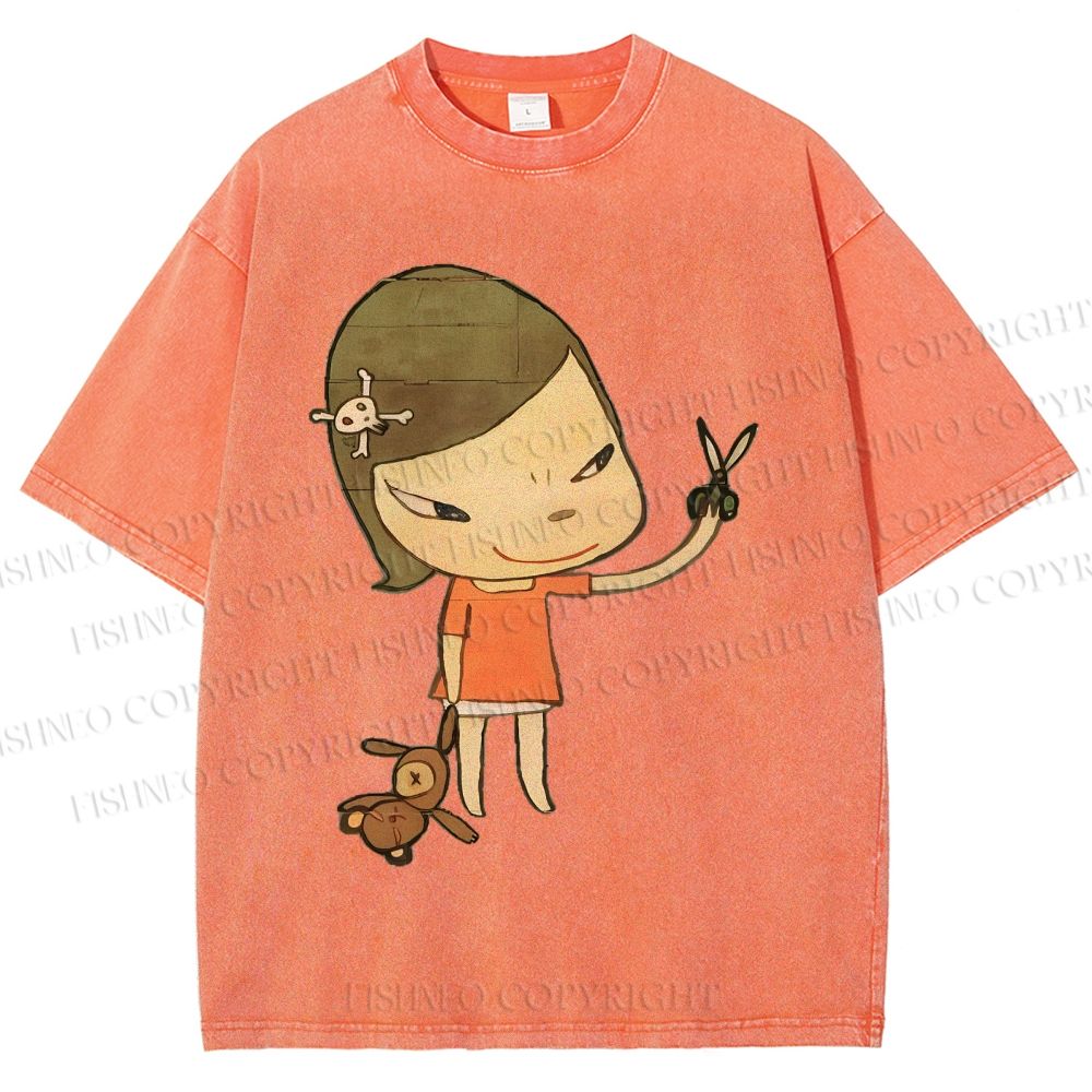 Unisex Yoshitomo Nara Girl Printed Washed Tee