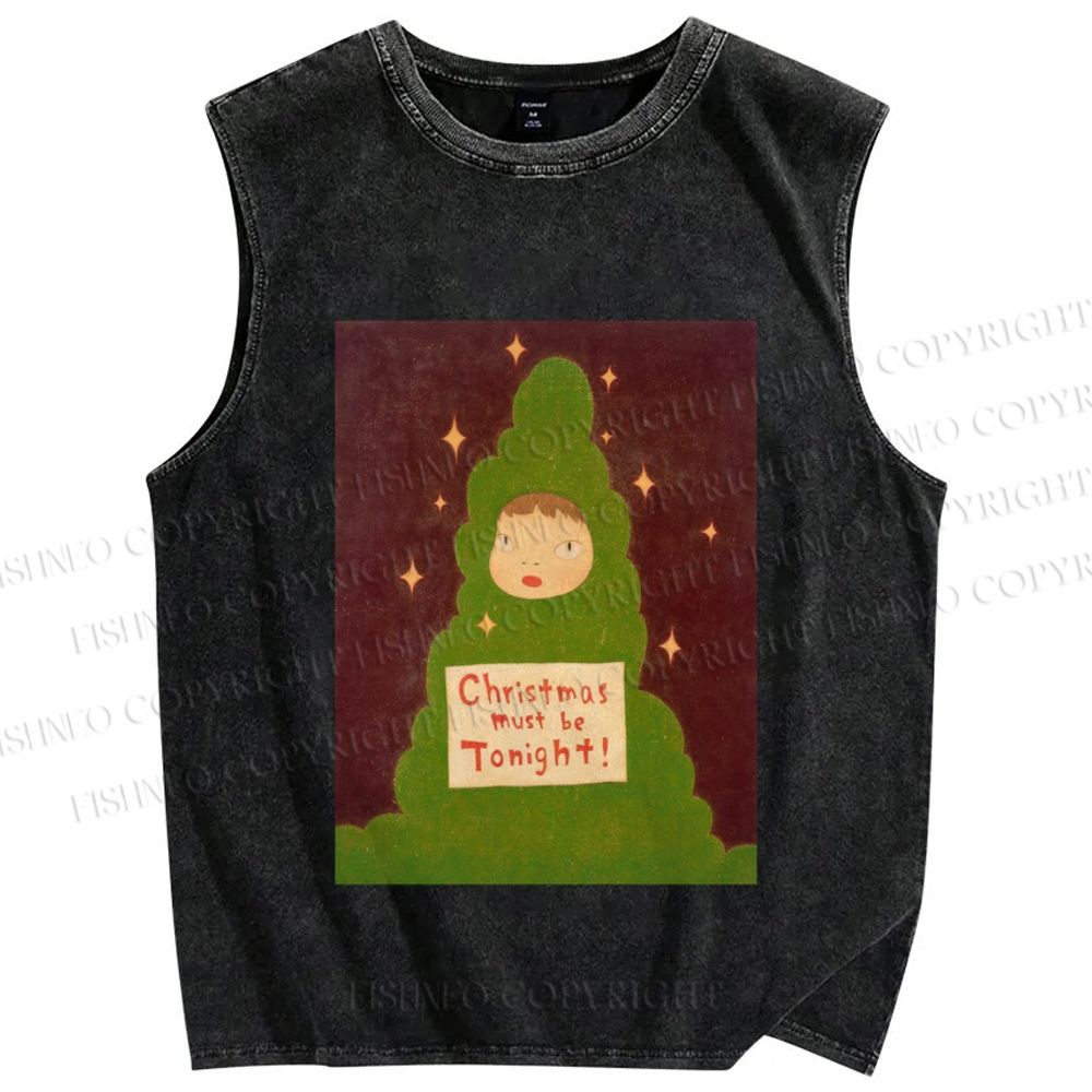Unisex Yoshitomo Nara Christmas Printed Washed Tank Top