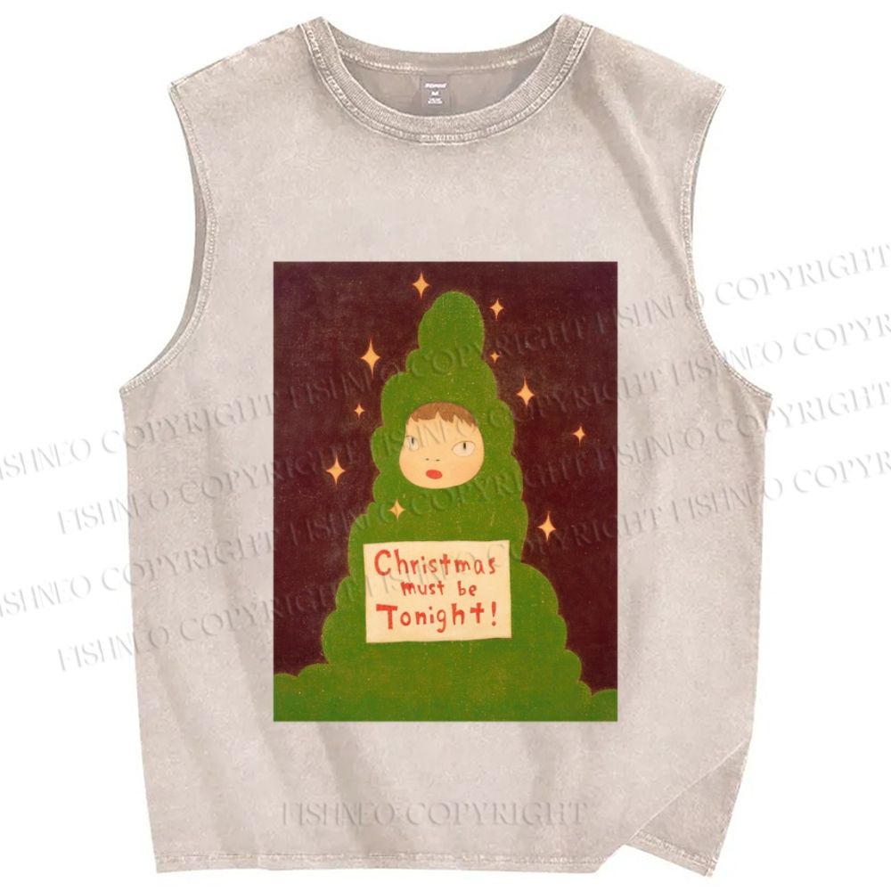 Unisex Yoshitomo Nara Christmas Printed Washed Tank Top