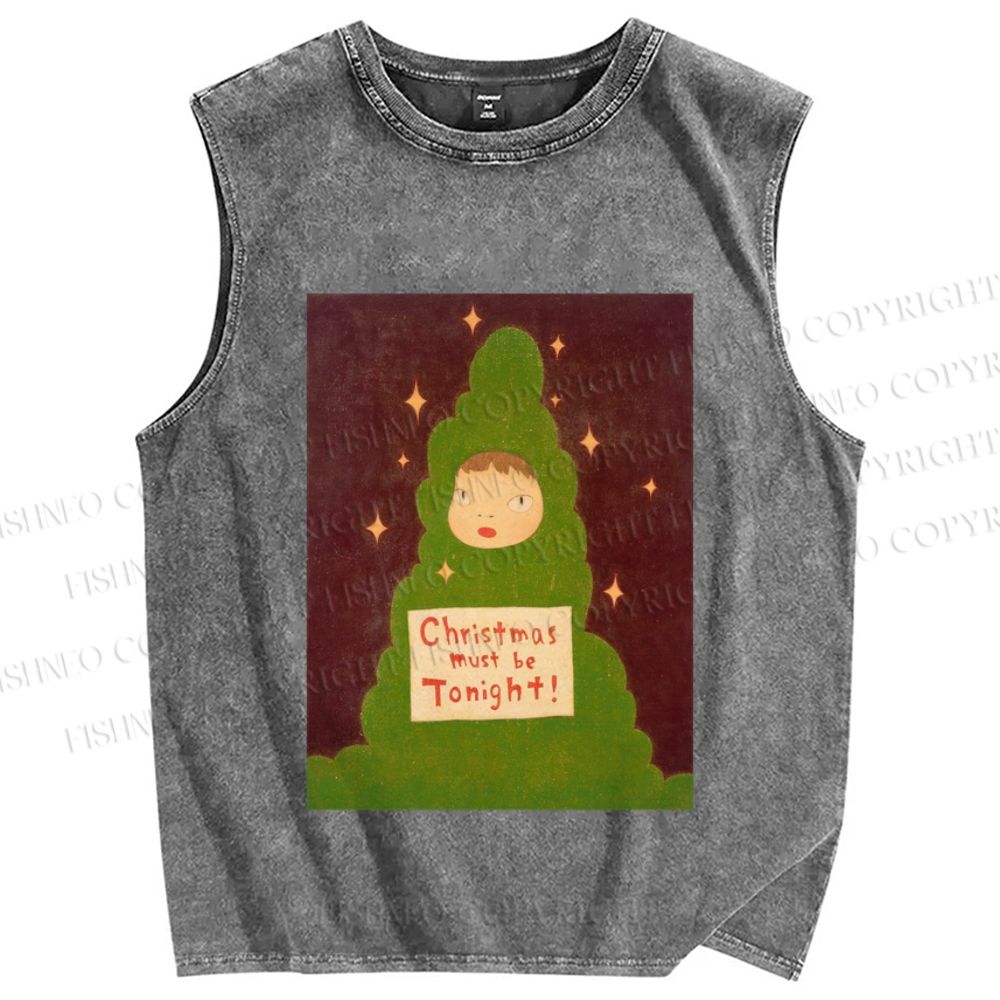 Unisex Yoshitomo Nara Christmas Printed Washed Tank Top
