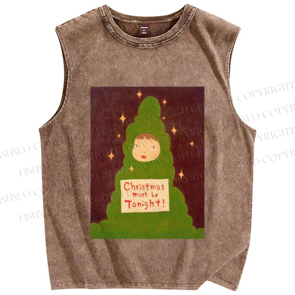 Unisex Yoshitomo Nara Christmas Printed Washed Tank Top