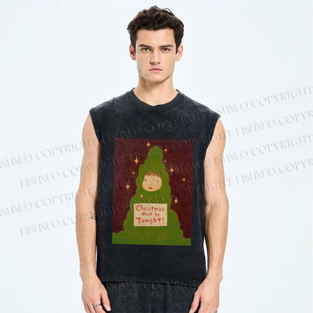 Unisex Yoshitomo Nara Christmas Printed Washed Tank Top