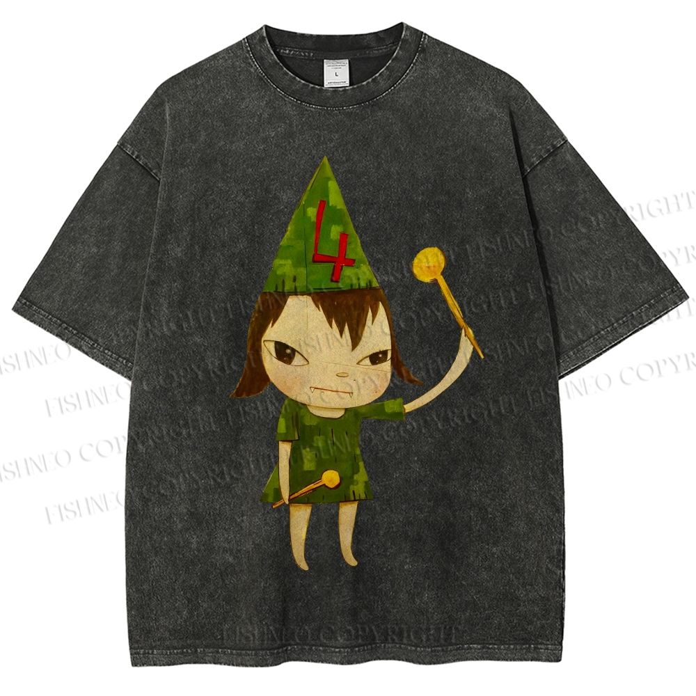 Unisex Yoshitomo Nara Christmas Tree Printed Washed Tee