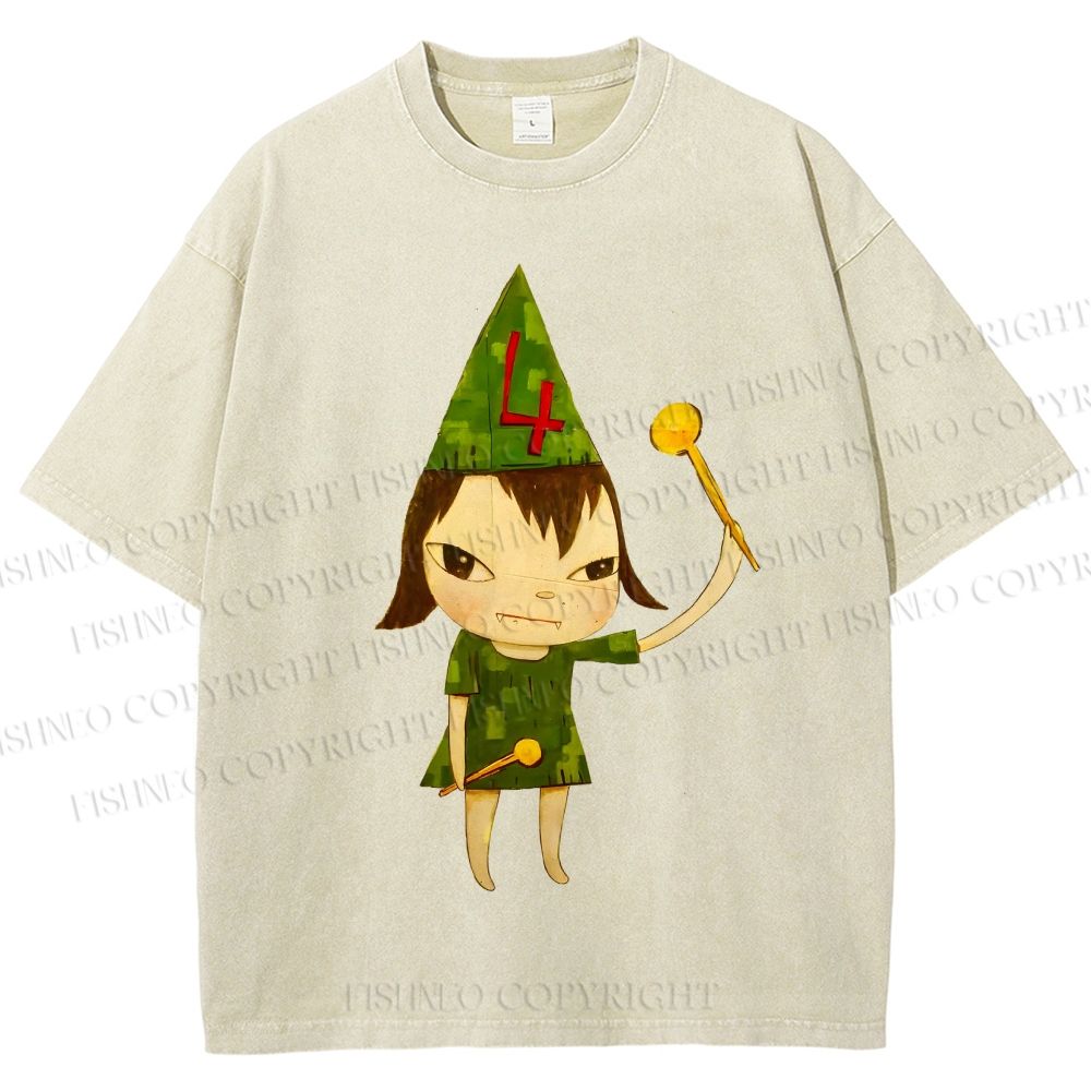 Unisex Yoshitomo Nara Christmas Tree Printed Washed Tee