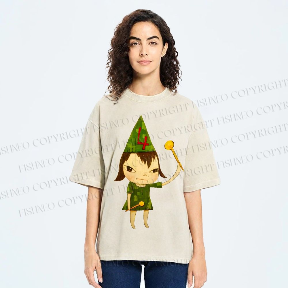 Unisex Yoshitomo Nara Christmas Tree Printed Washed Tee