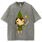 Unisex Yoshitomo Nara Christmas Tree Printed Washed Tee
