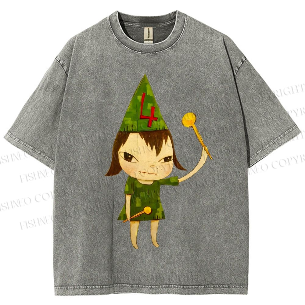 Unisex Yoshitomo Nara Christmas Tree Printed Washed Tee