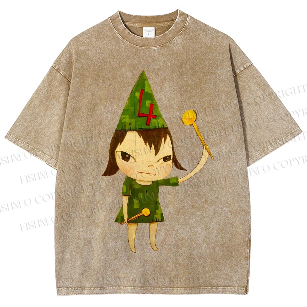 Unisex Yoshitomo Nara Christmas Tree Printed Washed Tee