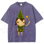 Unisex Yoshitomo Nara Christmas Tree Printed Washed Tee