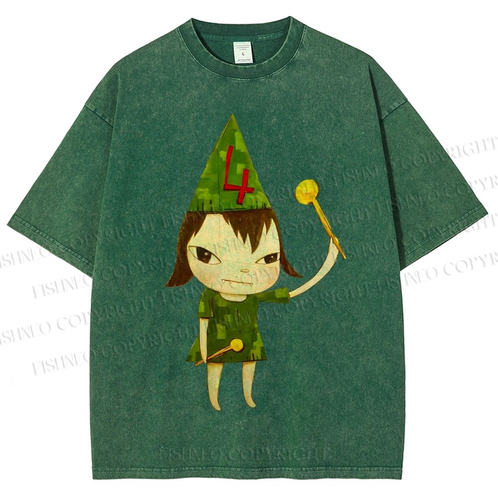 Unisex Yoshitomo Nara Christmas Tree Printed Washed Tee