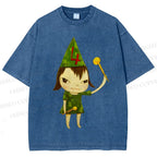 Unisex Yoshitomo Nara Christmas Tree Printed Washed Tee