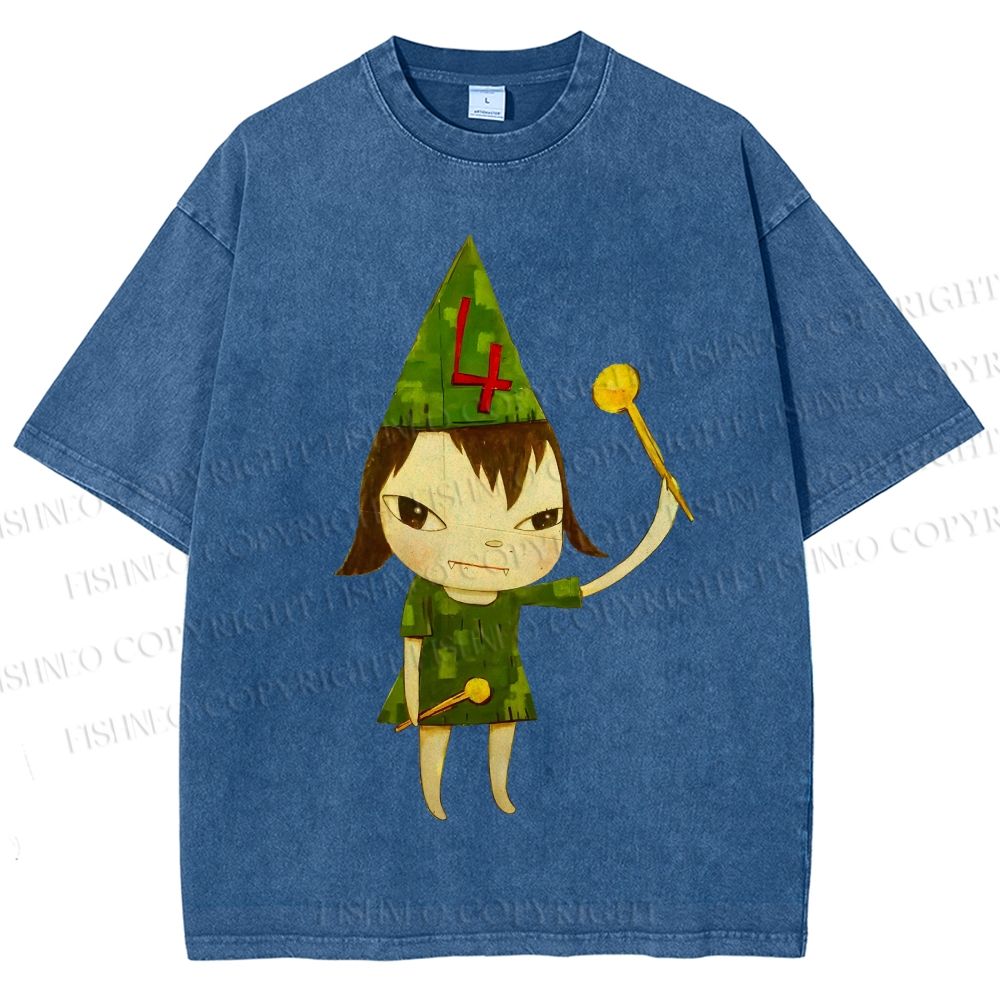 Unisex Yoshitomo Nara Christmas Tree Printed Washed Tee