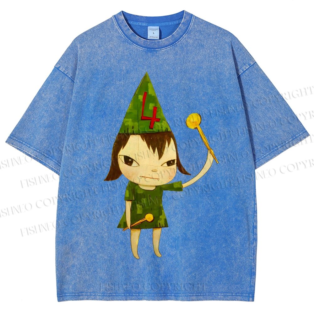 Unisex Yoshitomo Nara Christmas Tree Printed Washed Tee