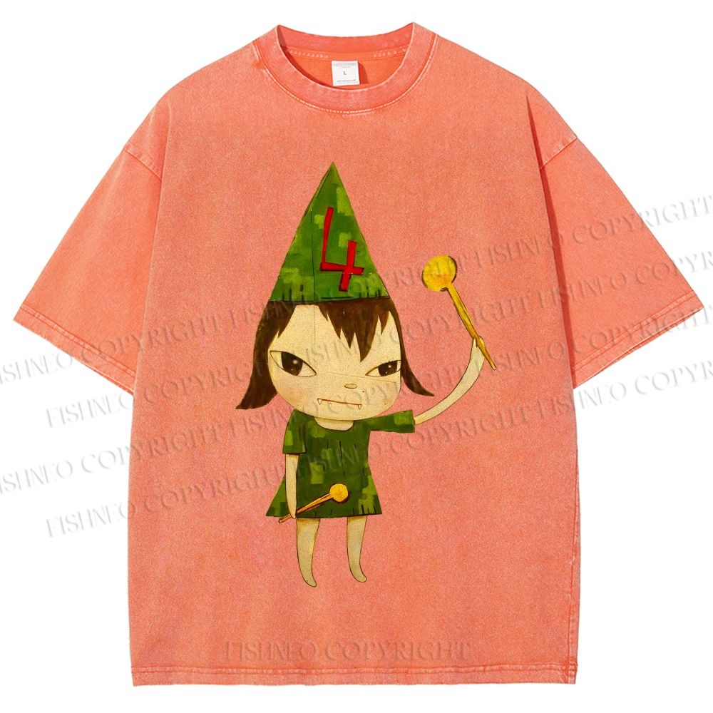 Unisex Yoshitomo Nara Christmas Tree Printed Washed Tee