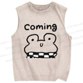 Unisex Coming Frog Printed Washed Tank Top