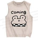 Unisex Coming Frog Printed Washed Tank Top