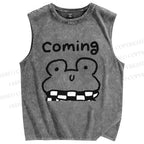 Unisex Coming Frog Printed Washed Tank Top