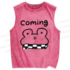 Unisex Coming Frog Printed Washed Tank Top