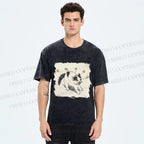 Unisex Spooky Cat Stars Printed Washed Tee