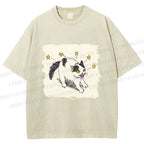 Unisex Spooky Cat Stars Printed Washed Tee