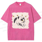 Unisex Spooky Cat Stars Printed Washed Tee