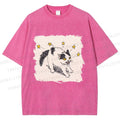 Unisex Spooky Cat Stars Printed Washed Tee