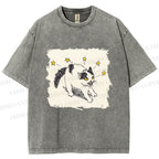 Unisex Spooky Cat Stars Printed Washed Tee