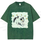 Unisex Spooky Cat Stars Printed Washed Tee