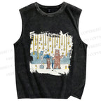 Unisex Bears Catch a Star Rain Printed Washed Tank Top