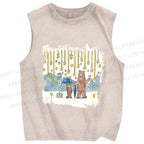 Unisex Bears Catch a Star Rain Printed Washed Tank Top