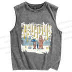 Unisex Bears Catch a Star Rain Printed Washed Tank Top