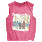 Unisex Bears Catch a Star Rain Printed Washed Tank Top