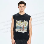 Unisex Bears Catch a Star Rain Printed Washed Tank Top