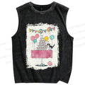Unisex Tuxedo Cat Having a Party Printed Washed Tank Top