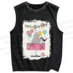 Unisex Tuxedo Cat Having a Party Printed Washed Tank Top