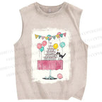 Unisex Tuxedo Cat Having a Party Printed Washed Tank Top
