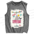 Unisex Tuxedo Cat Having a Party Printed Washed Tank Top