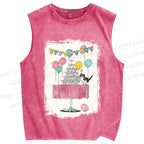 Unisex Tuxedo Cat Having a Party Printed Washed Tank Top