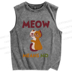 Unisex Funny Cat Meow Means No Printed Washed Tank Top